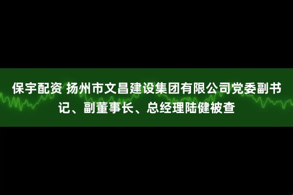 保宇配资 扬州市文昌建设集团有限公司党委副书记、副董事长、总经理陆健被查