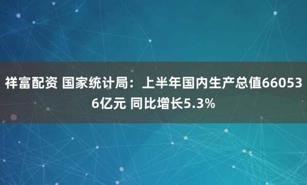 祥富配资 国家统计局：上半年国内生产总值660536亿元 同比增长5.3%